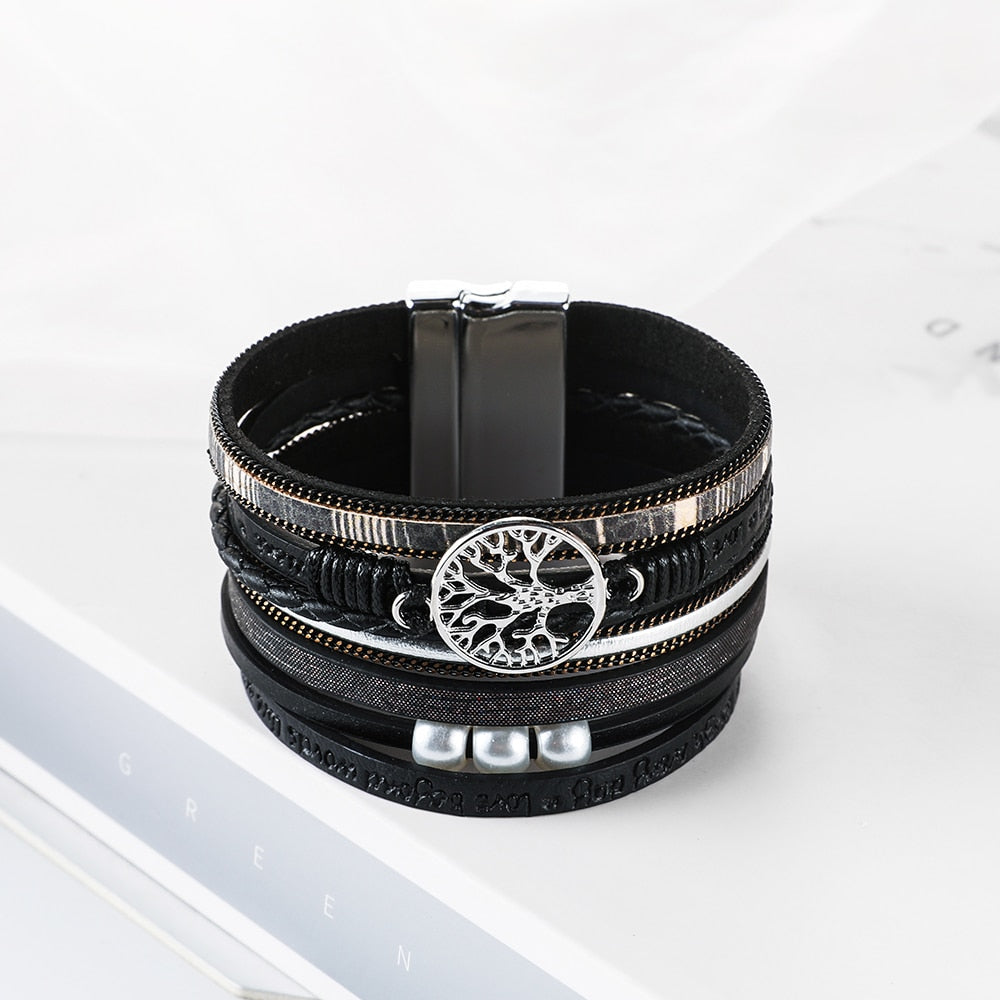 Leather Wrap Bracelet For Women Charm Pearl