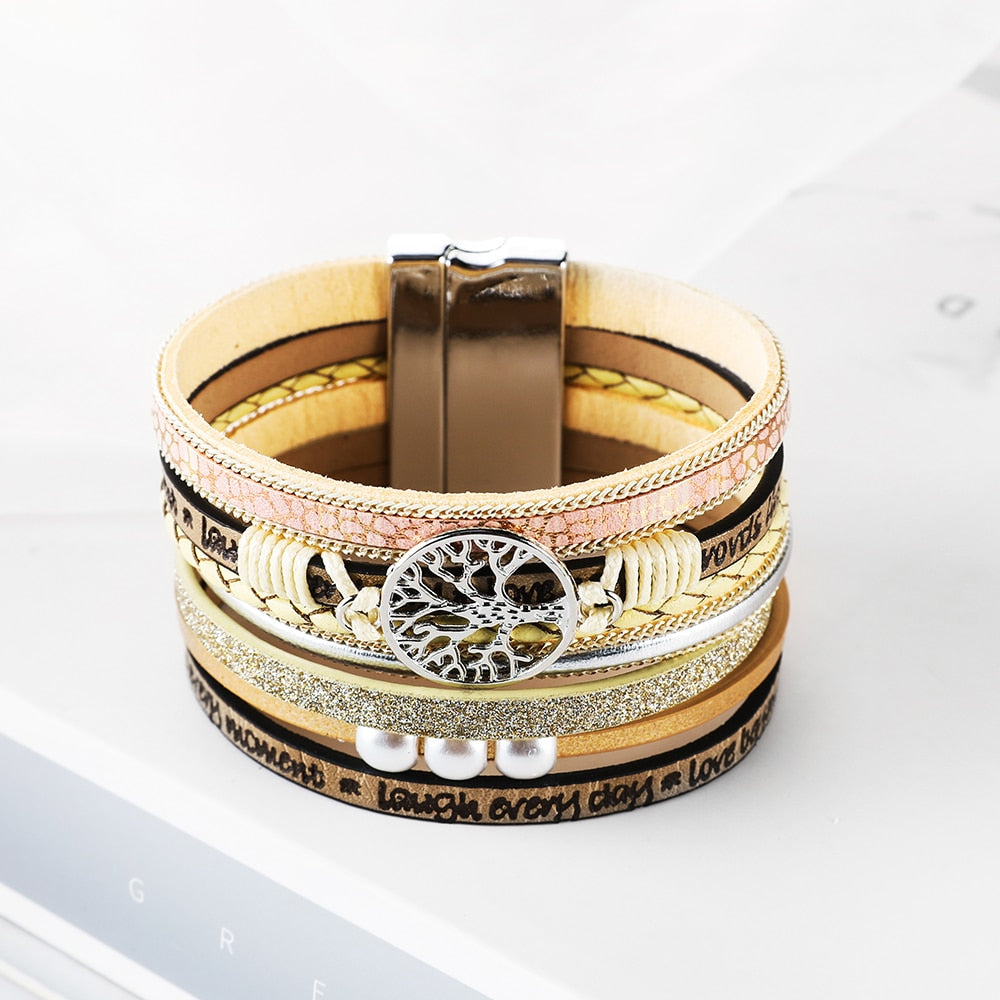 Leather Wrap Bracelet For Women Charm Pearl
