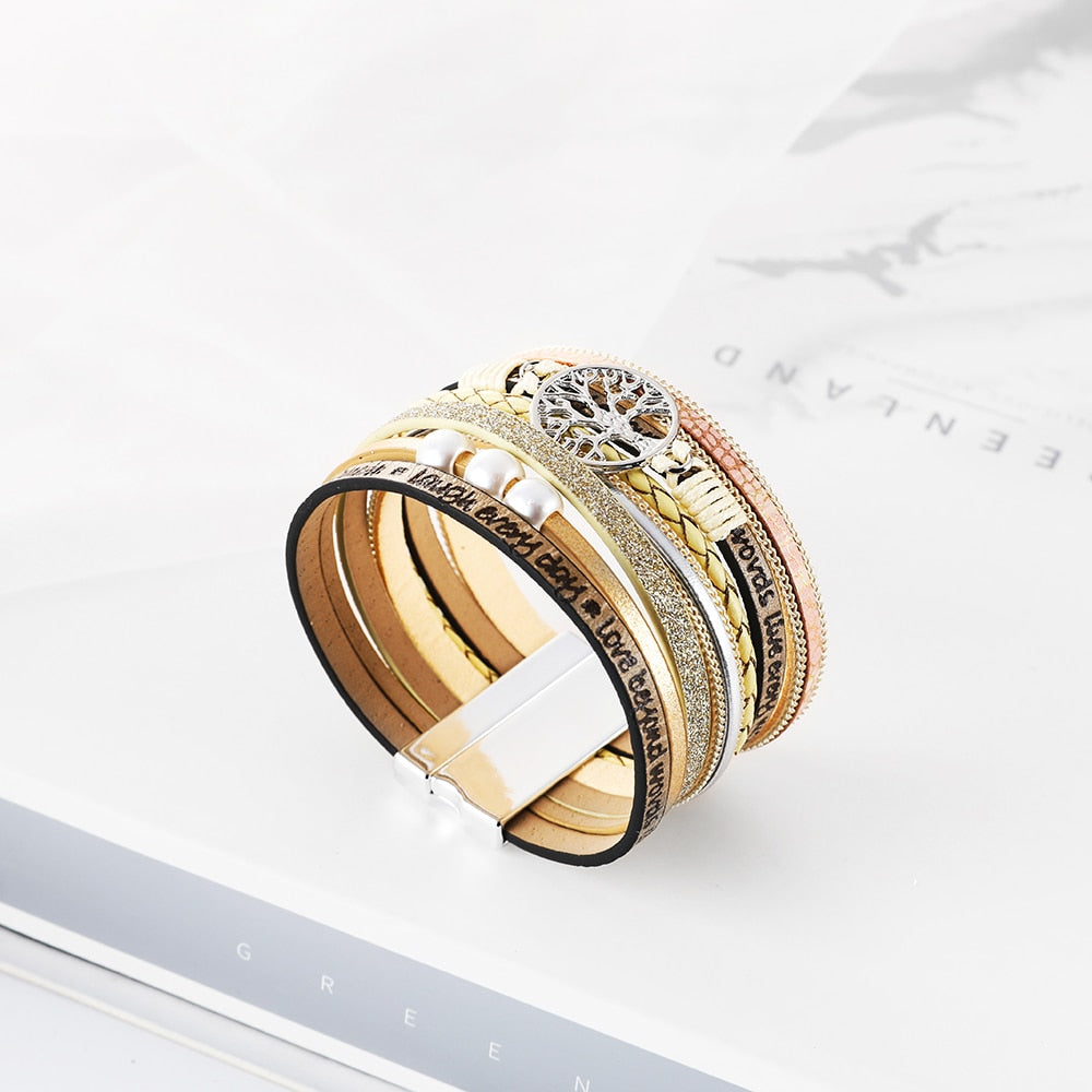 Leather Wrap Bracelet For Women Charm Pearl