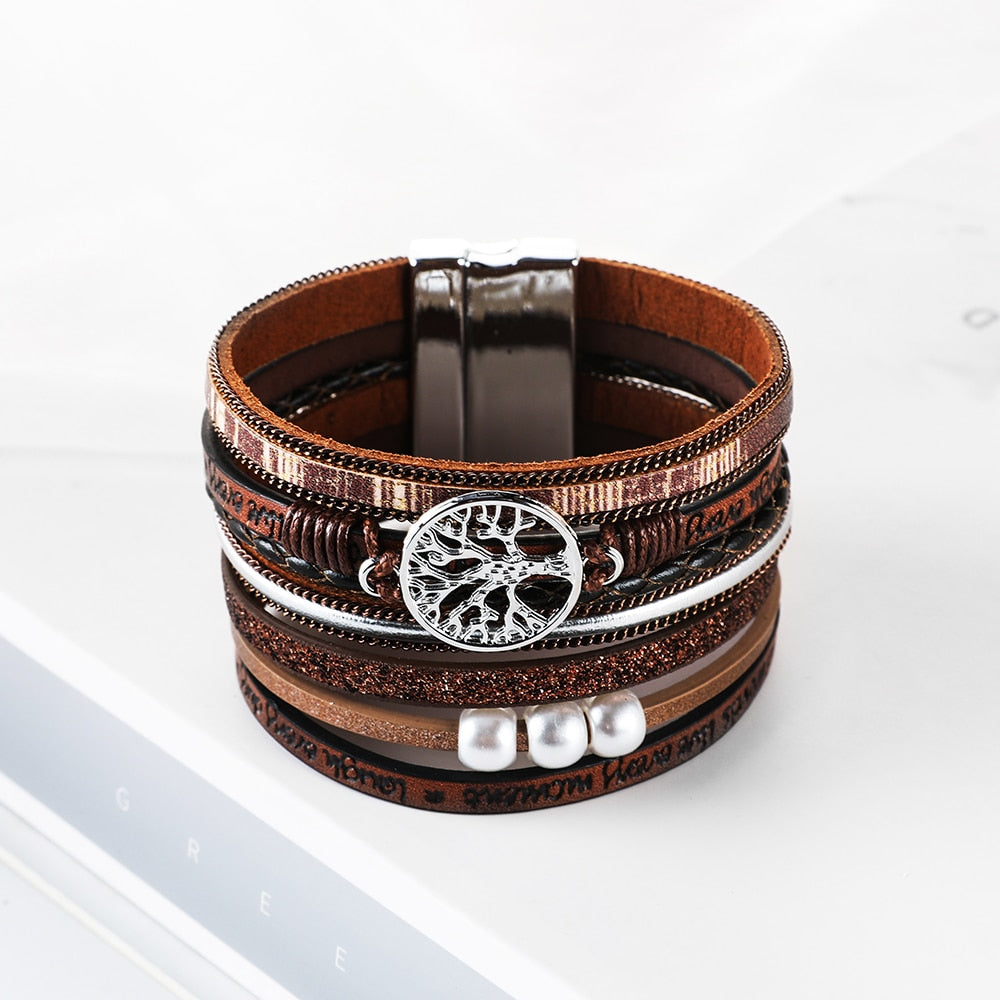 Leather Wrap Bracelet For Women Charm Pearl