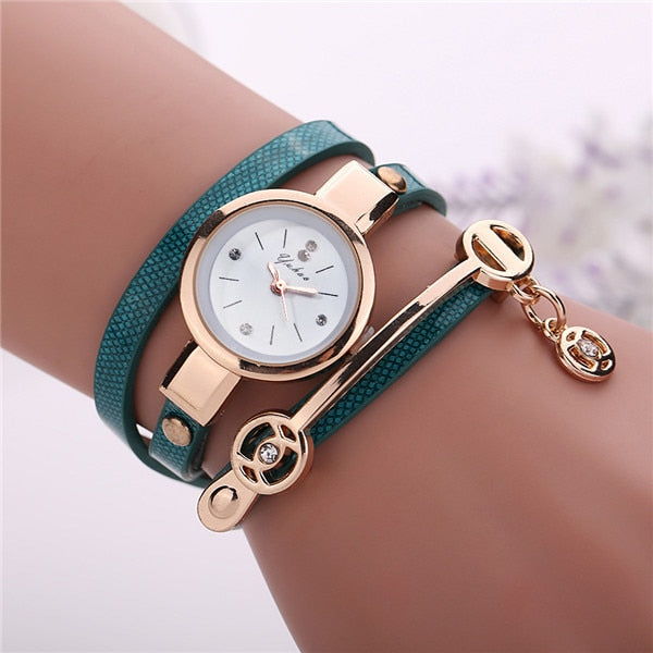 Leather Quartz Wrist Watch Women Rhinestone