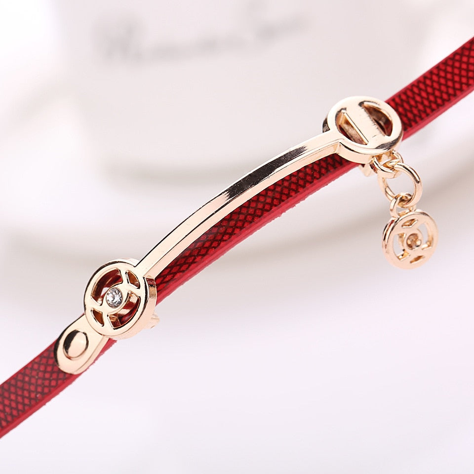 Leather Quartz Wrist Watch Women Rhinestone