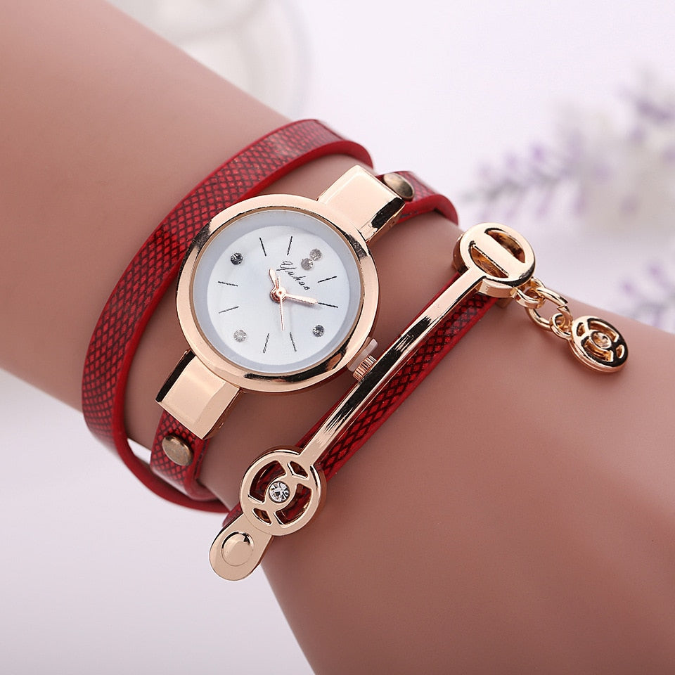 Leather Quartz Wrist Watch Women Rhinestone
