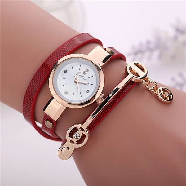 Leather Quartz Wrist Watch Women Rhinestone