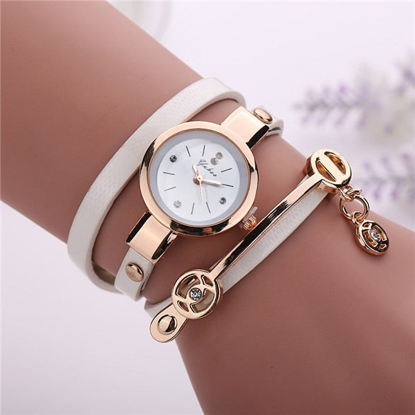 Leather Quartz Wrist Watch Women Rhinestone