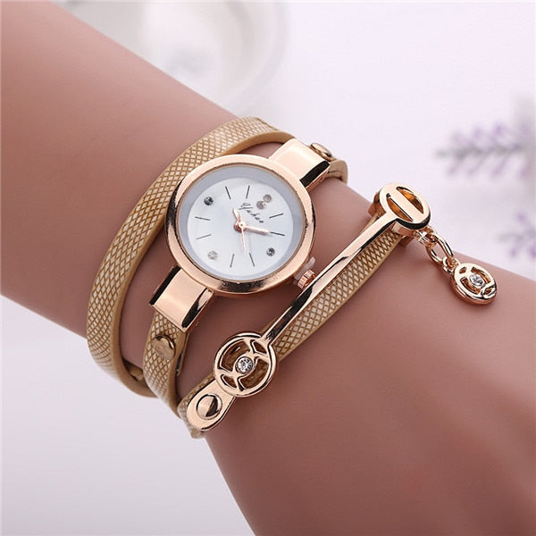 Leather Quartz Wrist Watch Women Rhinestone