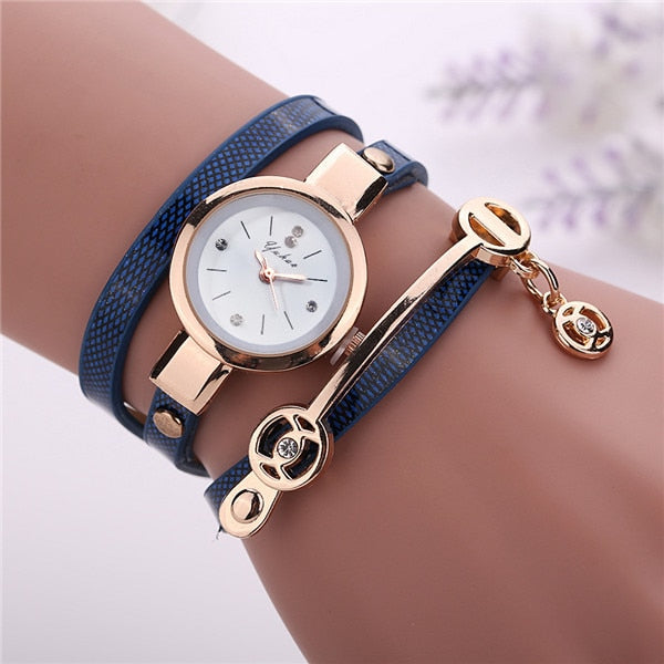 Leather Quartz Wrist Watch Women Rhinestone