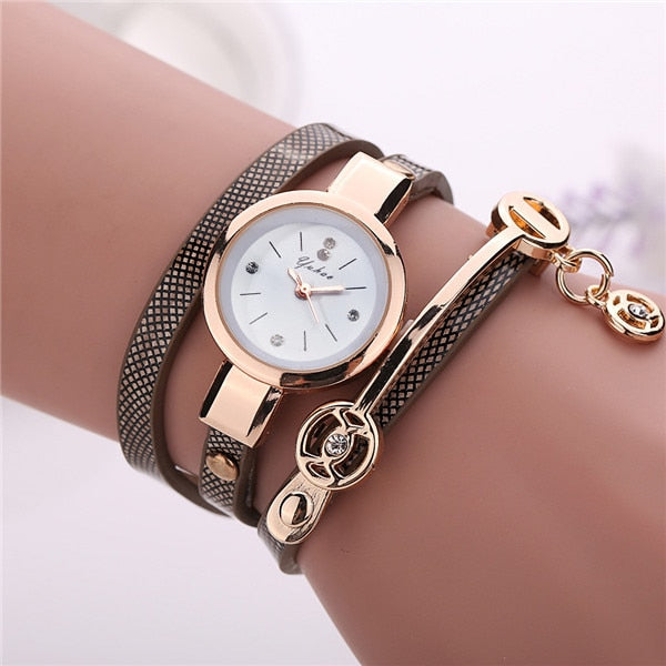 Leather Quartz Wrist Watch Women Rhinestone