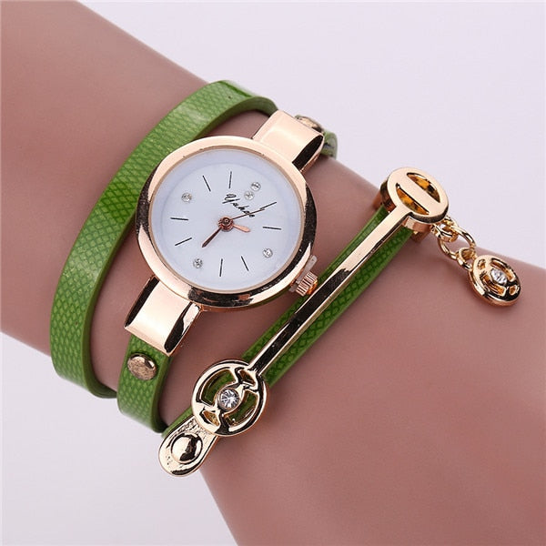 Leather Quartz Wrist Watch Women Rhinestone