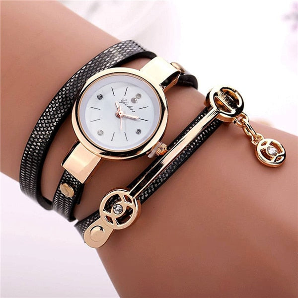 Leather Quartz Wrist Watch Women Rhinestone