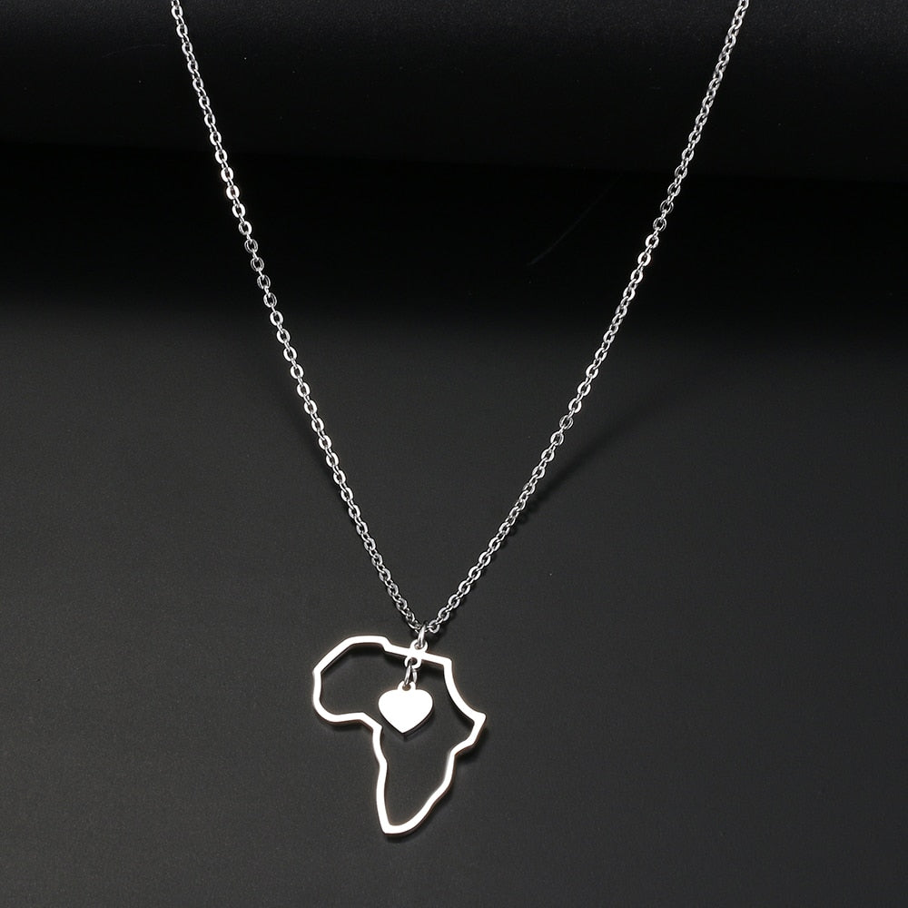 Necklaces Africa Map Heart Women Jewelry