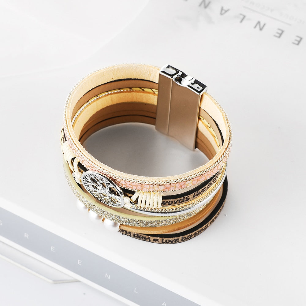 Leather Wrap Bracelet For Women Charm Pearl