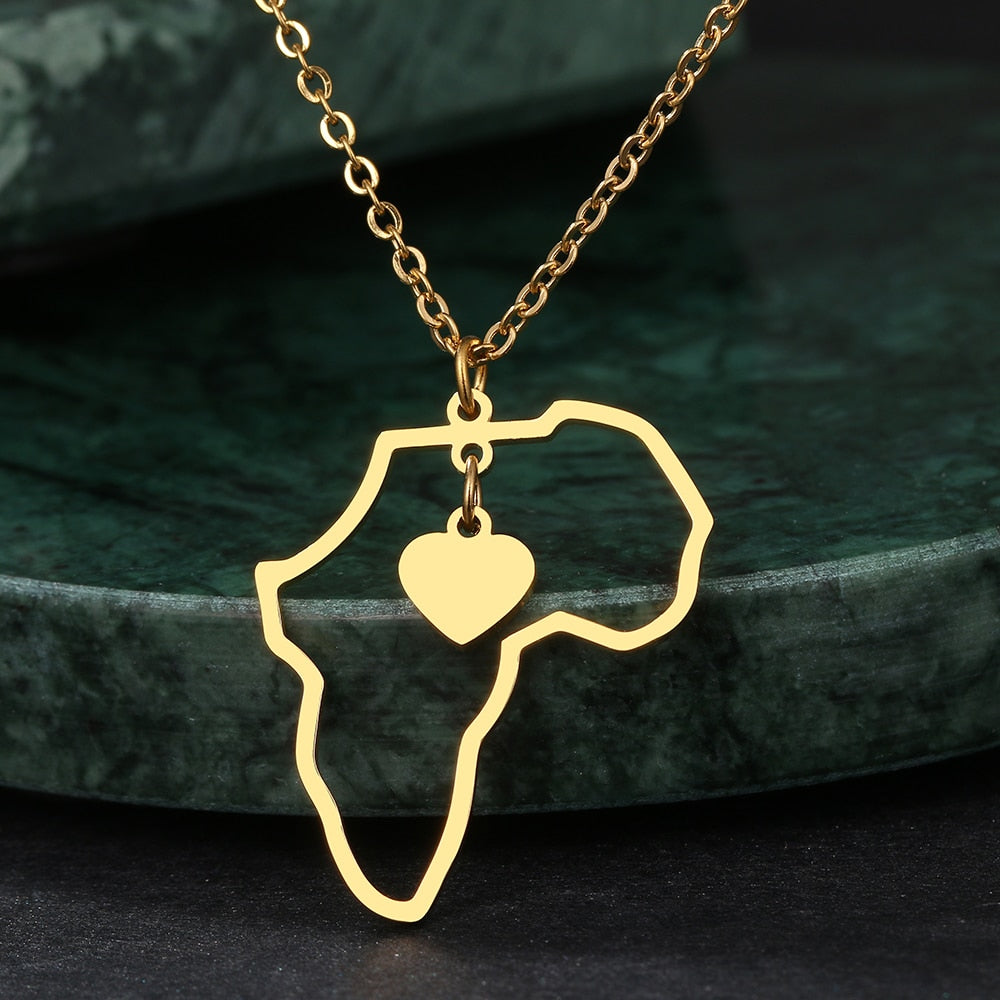 Necklaces Africa Map Heart Women Jewelry