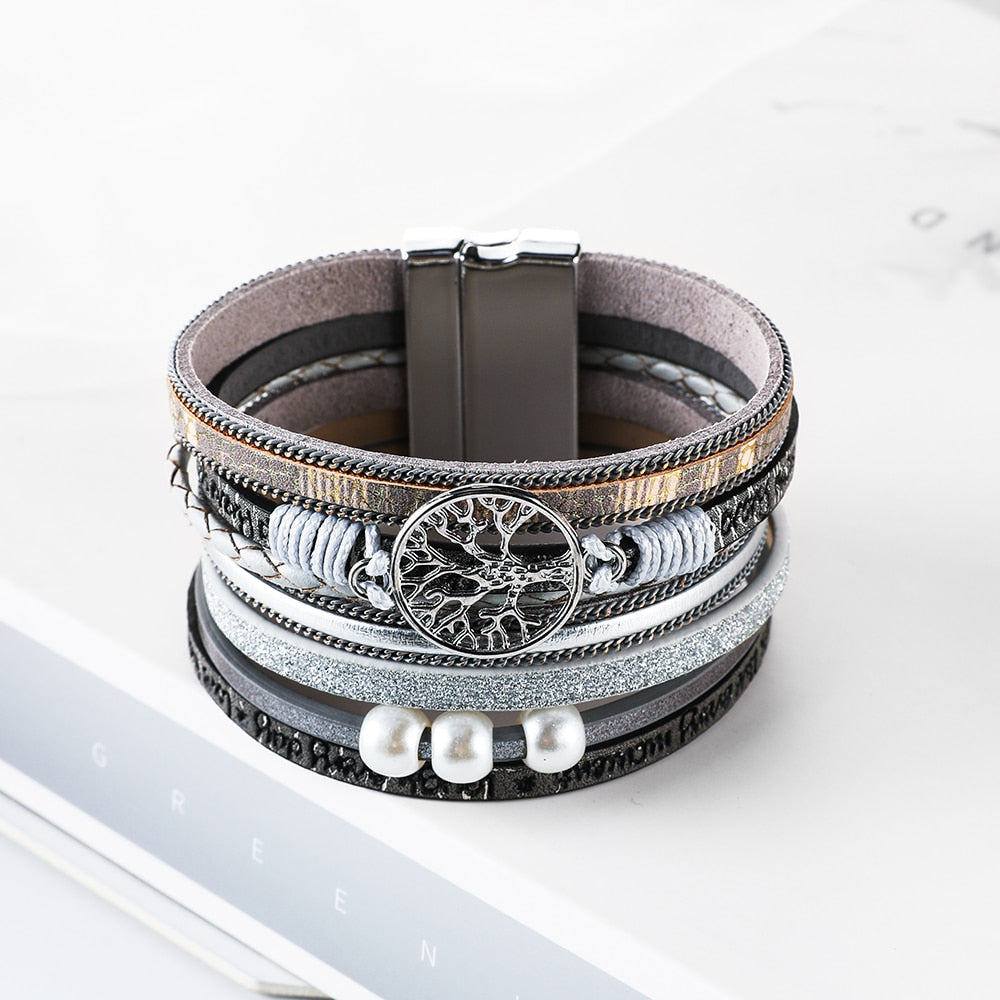 Leather Wrap Bracelet For Women Charm Pearl