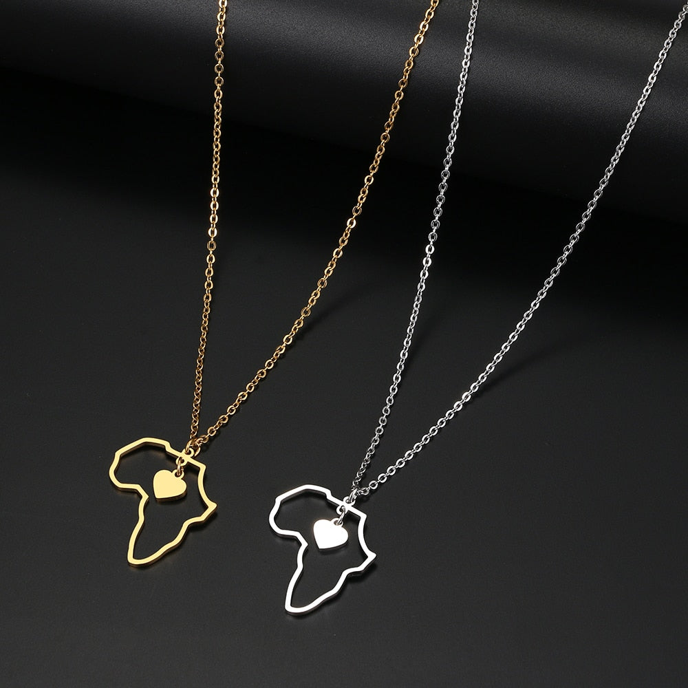 Necklaces Africa Map Heart Women Jewelry