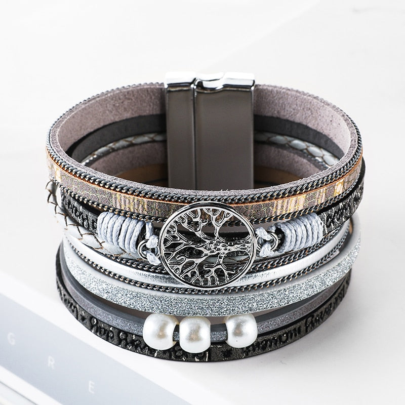 Leather Wrap Bracelet For Women Charm Pearl