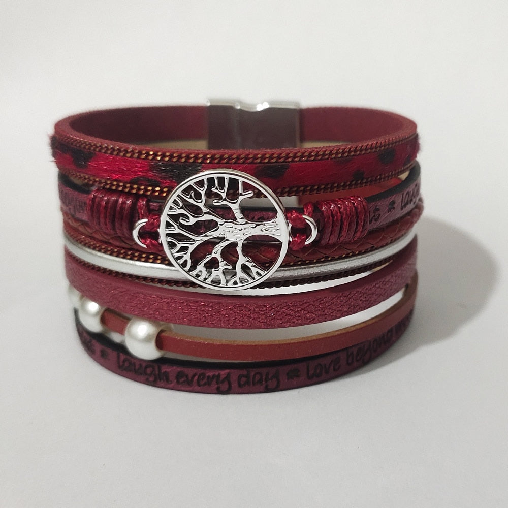 Leather Wrap Bracelet For Women Charm Pearl