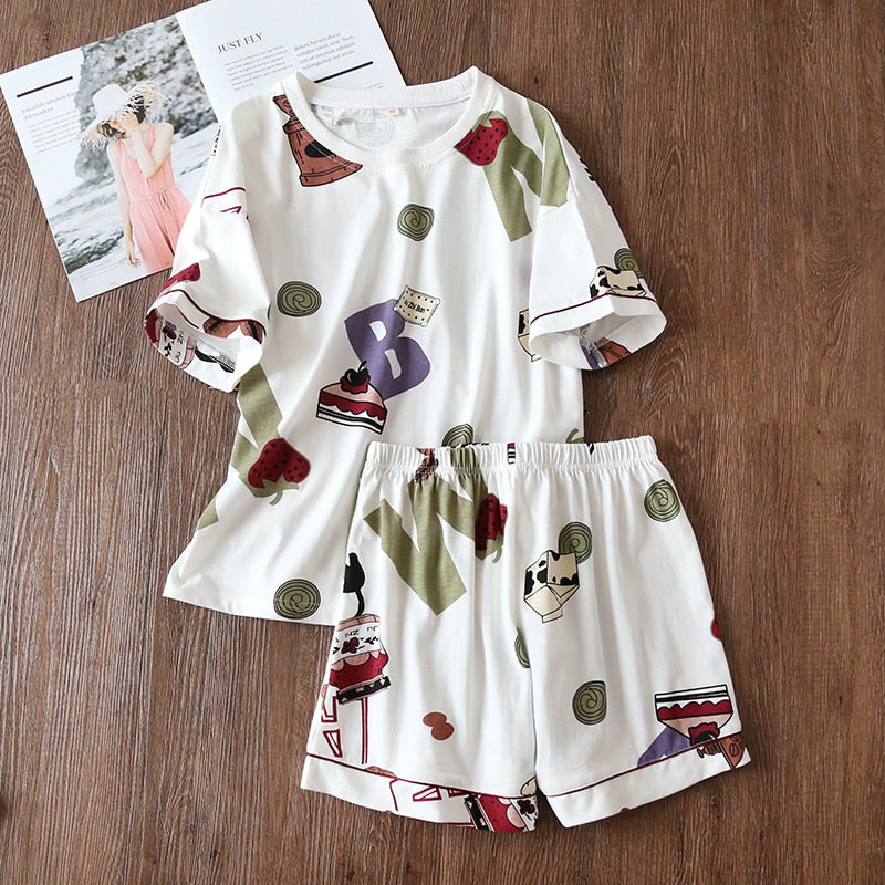 Women 100% cotton short-sleeved shorts