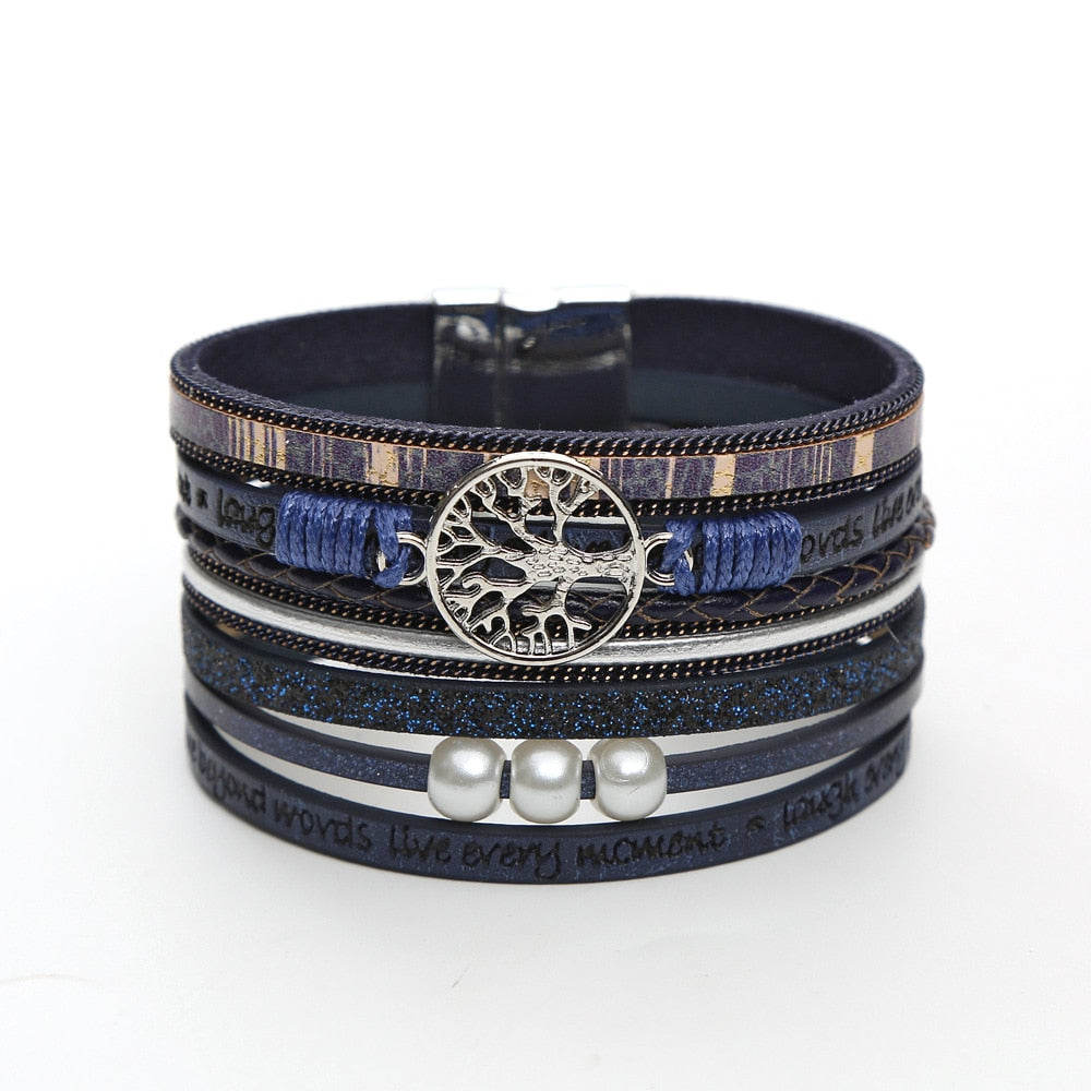 Leather Wrap Bracelet For Women Charm Pearl