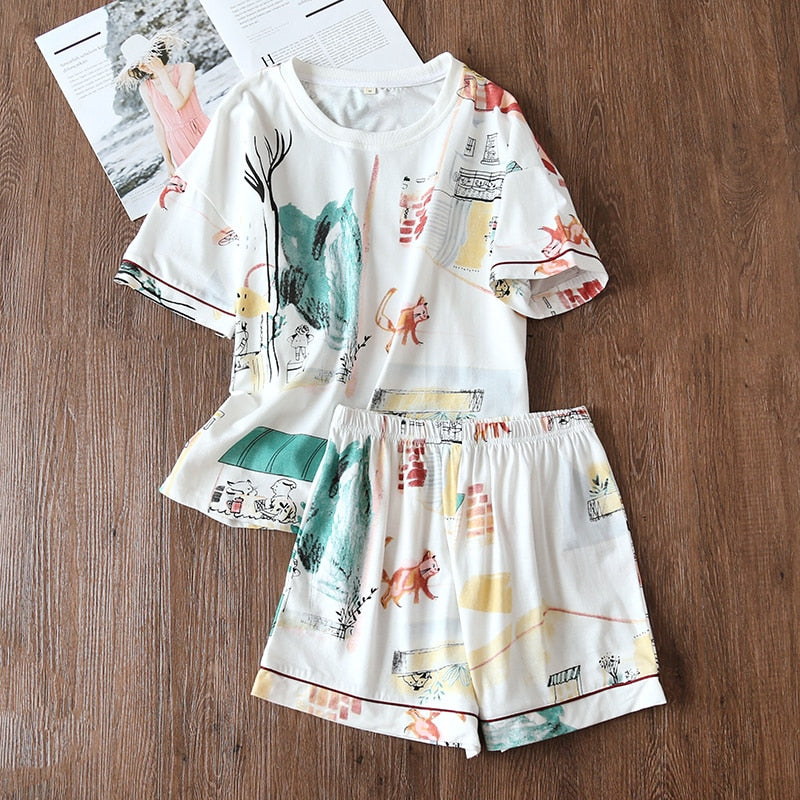 Women 100% cotton short-sleeved shorts