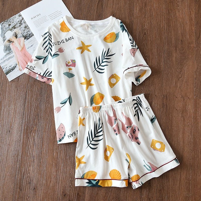 Women 100% cotton short-sleeved shorts