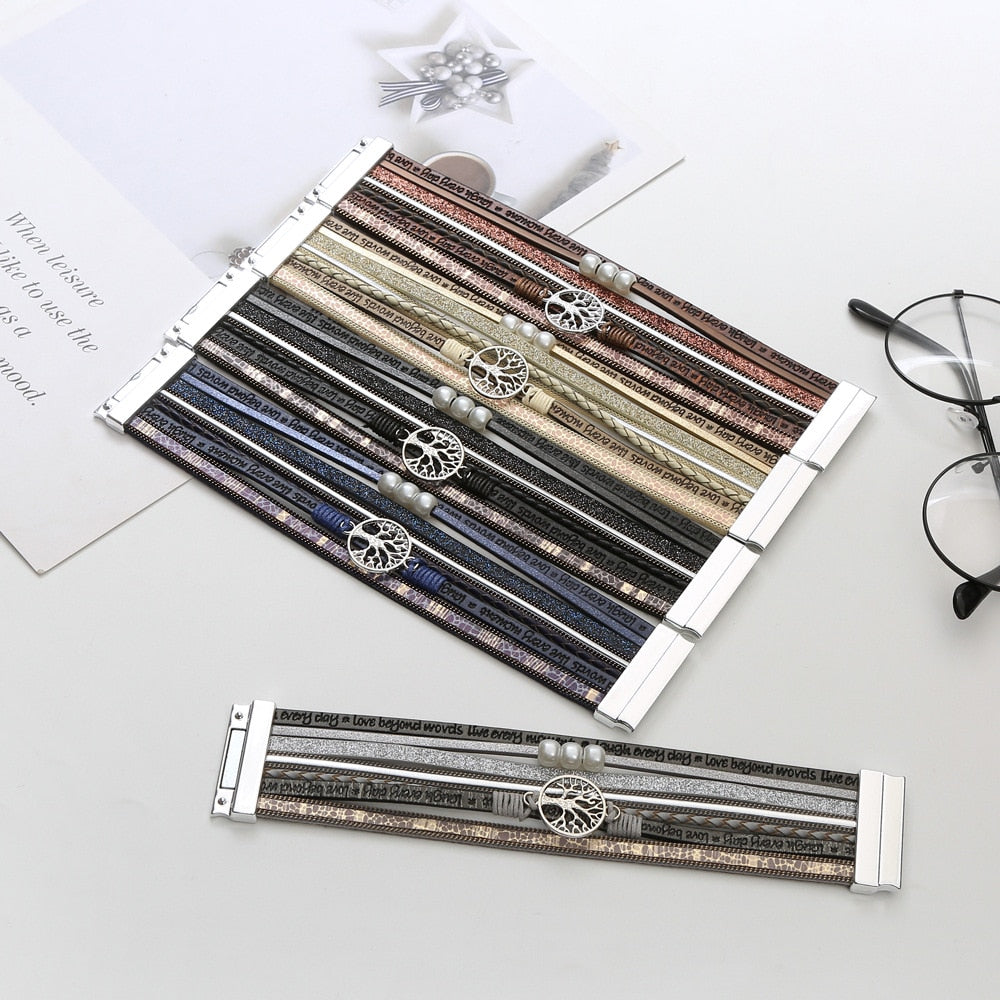 Leather Wrap Bracelet For Women Charm Pearl