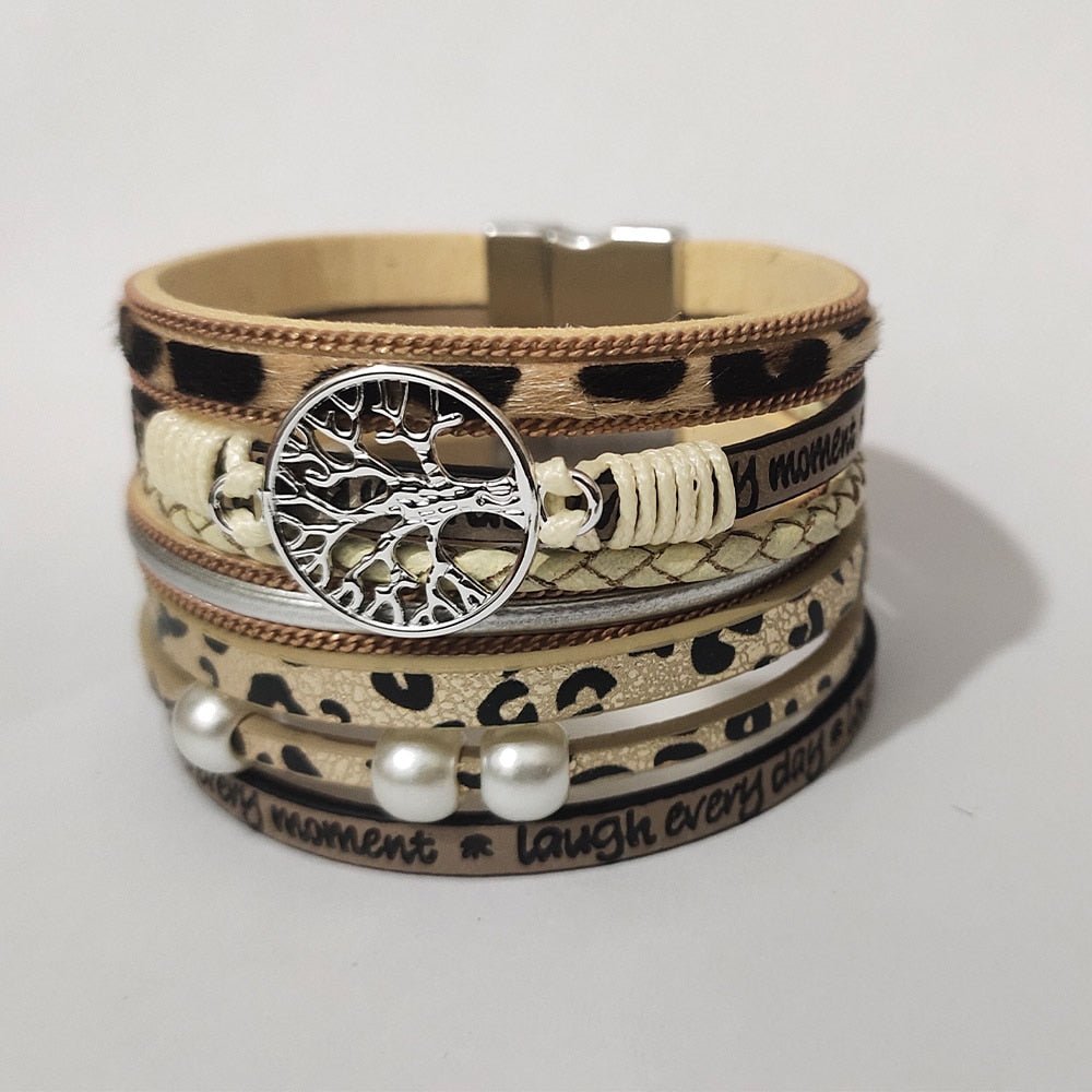 Leather Wrap Bracelet For Women Charm Pearl