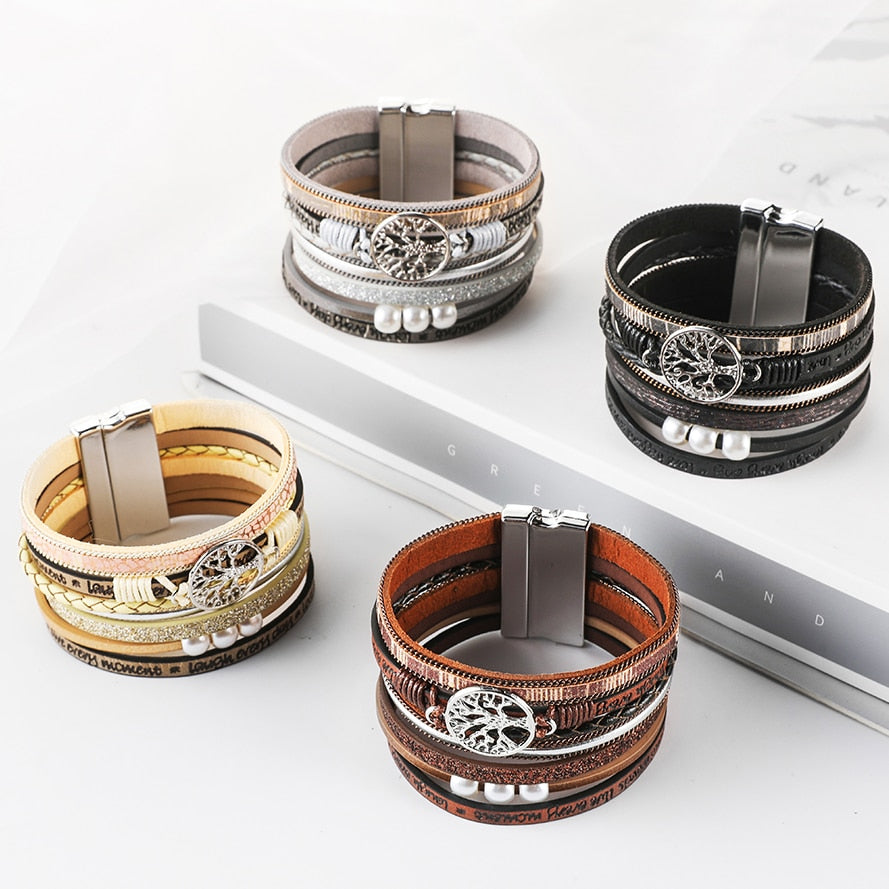 Leather Wrap Bracelet For Women Charm Pearl