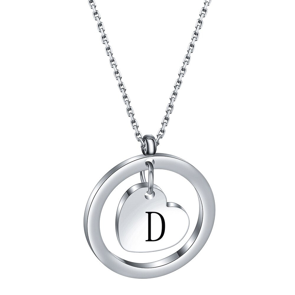 Heart Initial Necklace Pendant with Black Letter