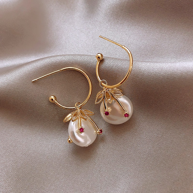 Earrings For Women Temperament Pearl Cherry